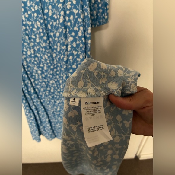 Reformation Blue Floral Puff-Sleeve Square-Neck Maxi Dress - Picture 5 of 7